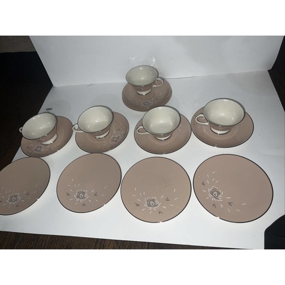 Vtg Flintridge China Tea Cup Saucer Bread Plate Daybreak Tan High Tea 15 Piece - Picture 1 of 6